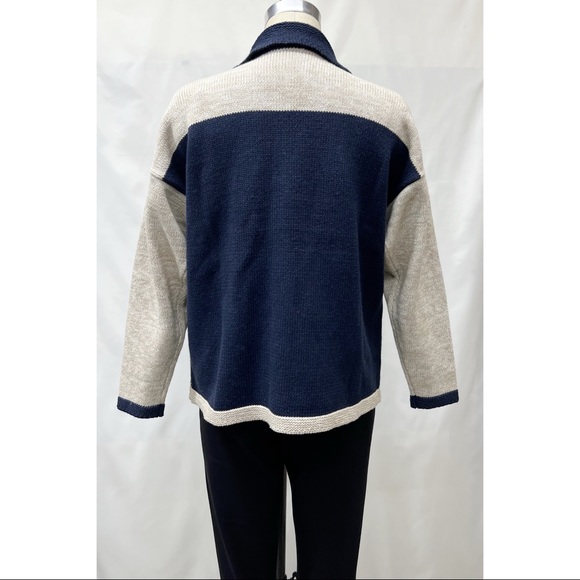 Navy Beige Button Down Embroidered Christmas Scene Sweater Knit Cardigan - Picture 8 of 16